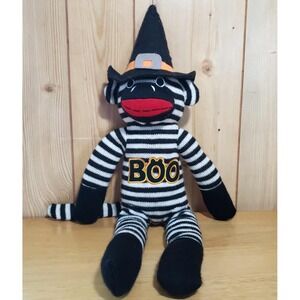Dan Dee Halloween Sock Monkey Plush 20" BOO Witch Hat Black White Stripes